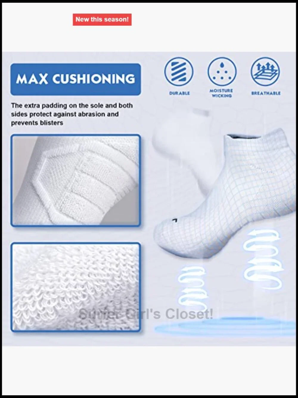 Moisture Wicking No Show Running Socks Cushion Padded Low Cut